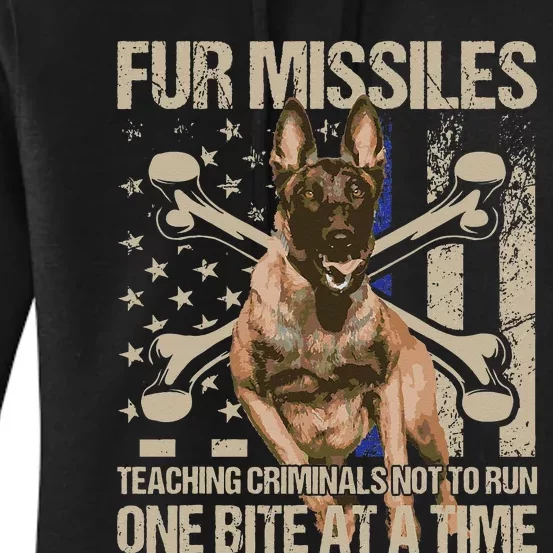 Fur Missiles Teaching Criminals Blue Line K9 Dog Unit Police Women's Pullover Hoodie