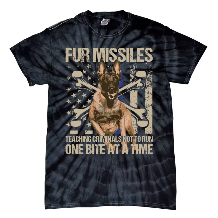 Fur Missiles Teaching Criminals Blue Line K9 Dog Unit Police Tie-Dye T-Shirt