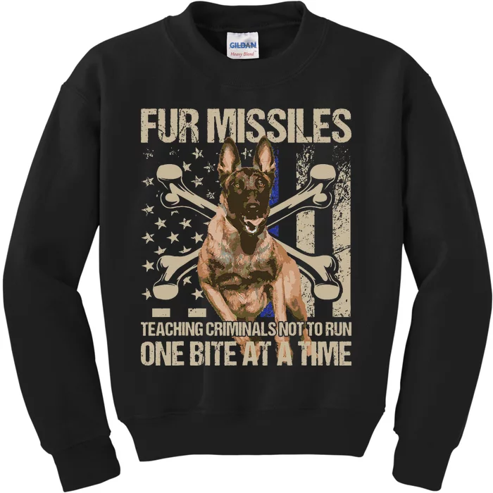 Fur Missiles Teaching Criminals Blue Line K9 Dog Unit Police Kids Sweatshirt