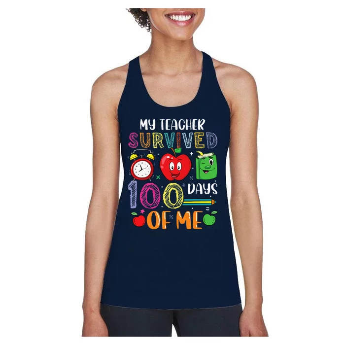 Funny My Teacher Survived 100 Days Of Me Women's Racerback Tank