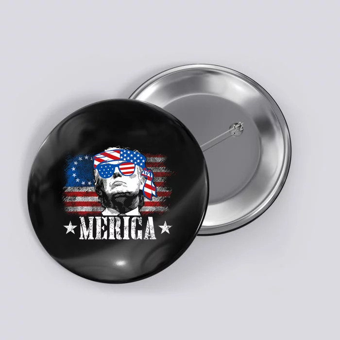 Funny Merica Trump 4th Of July Us American Flag Button