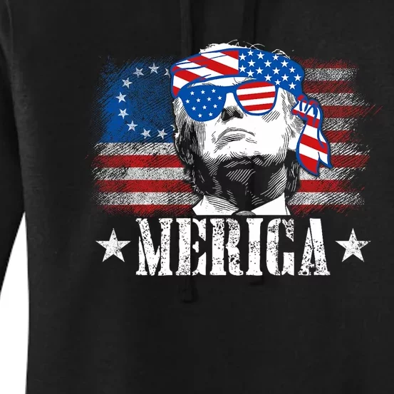 Funny Merica Trump 4th Of July Us American Flag Women's Pullover Hoodie