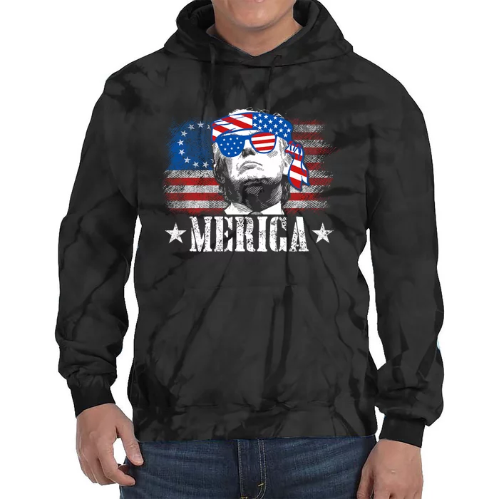 Funny Merica Trump 4th Of July Us American Flag Tie Dye Hoodie