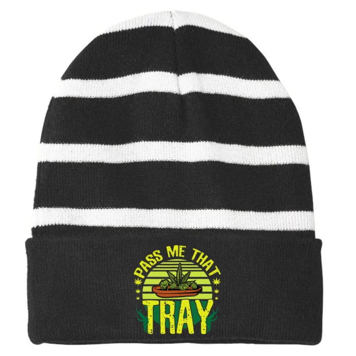 Funny Marijuana Tray Blunt Joint Leaf Weed Striped Beanie with Solid Band