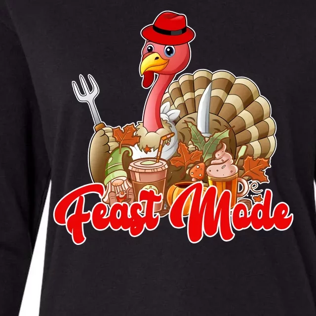 Feast Mode Turkey Thanksgiving Holiday Womens Cotton Relaxed Long Sleeve T-Shirt