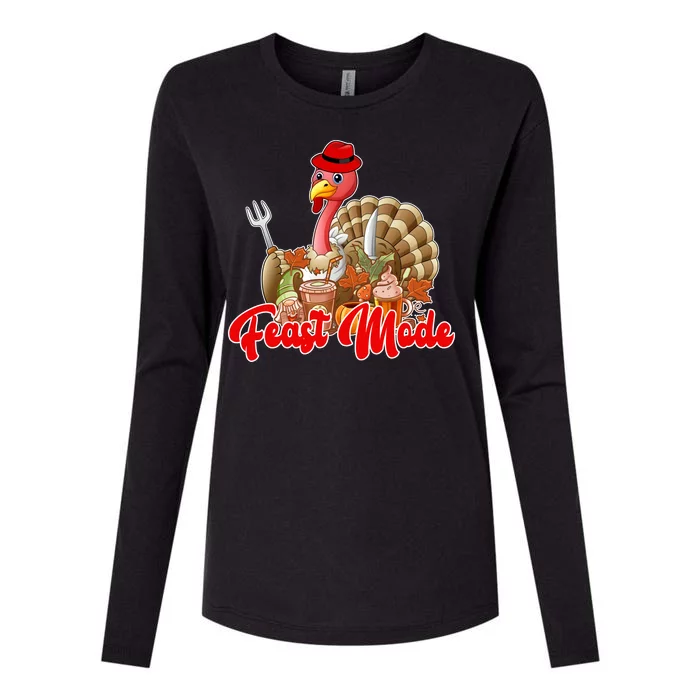 Feast Mode Turkey Thanksgiving Holiday Womens Cotton Relaxed Long Sleeve T-Shirt