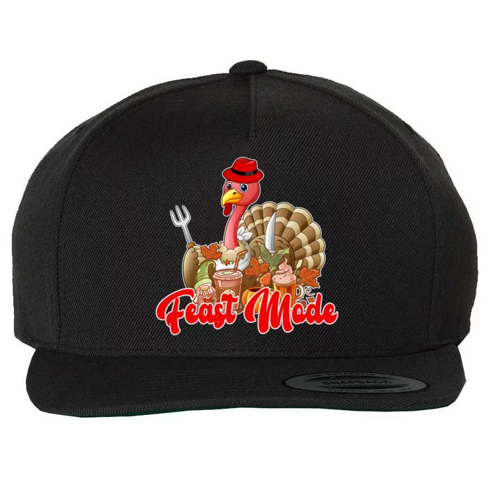 Feast Mode Turkey Thanksgiving Holiday Wool Snapback Cap