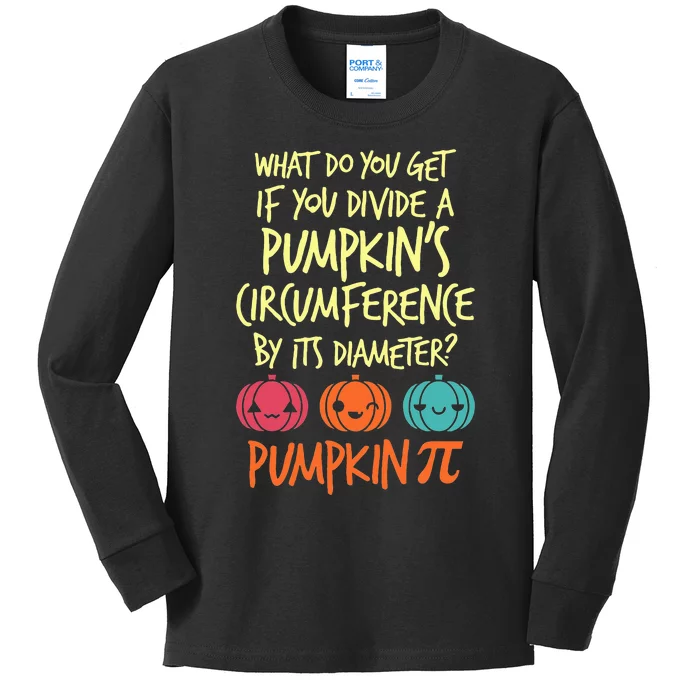 Funny Math Teacher Halloween Costume Pumpkin Pi Kids Long Sleeve Shirt