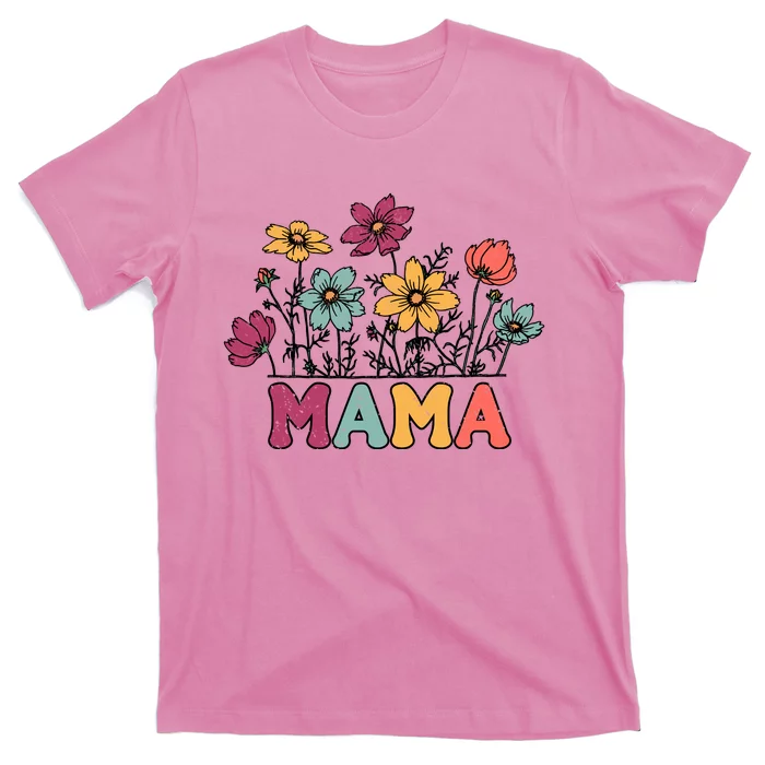 Floral Mama Typography Distressed Mama Flowers Mothers Day T-Shirt