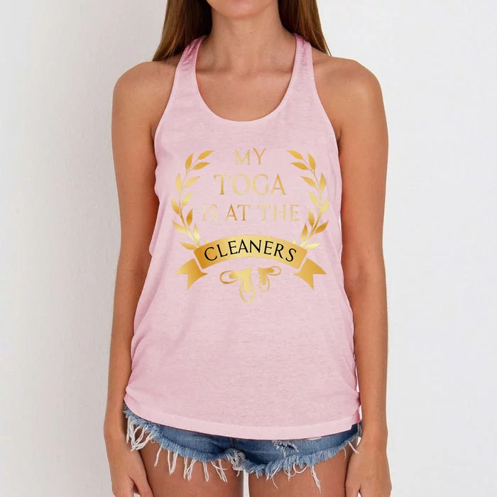 Funny My Toga Is At The Cleaners Party Women's Knotted Racerback Tank