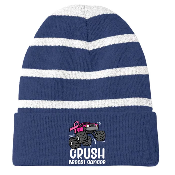 Funny Monster Truck Pink Breast Cancer Awareness Gift Striped Beanie with Solid Band