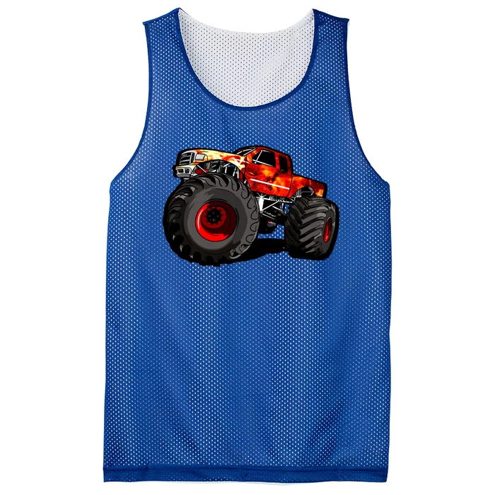 Fire Monster Truck For Trucker And Big Boys Funny Gift Mesh Reversible Basketball Jersey Tank