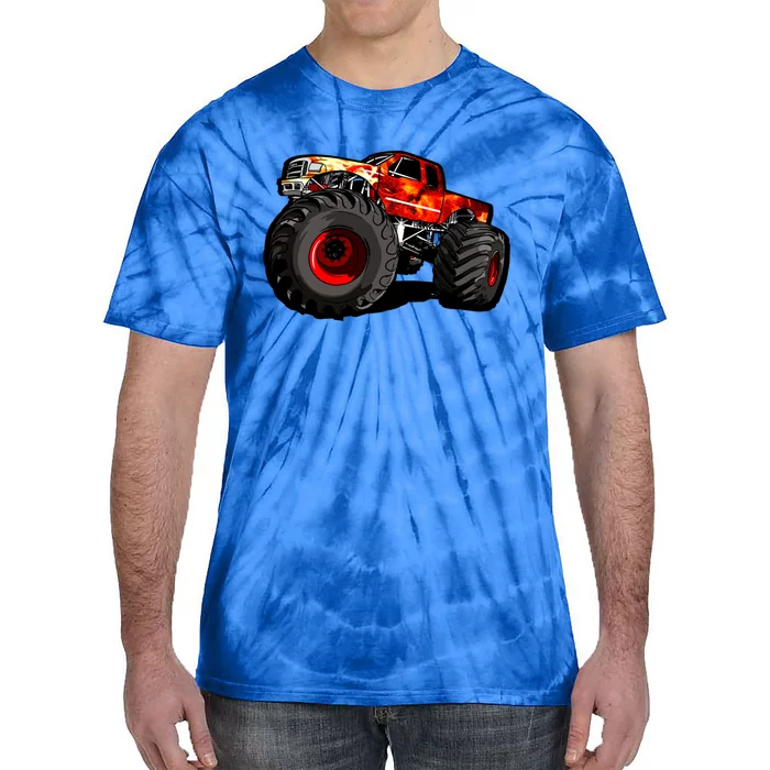 Fire Monster Truck For Trucker And Big Boys Funny Gift Tie-Dye T-Shirt