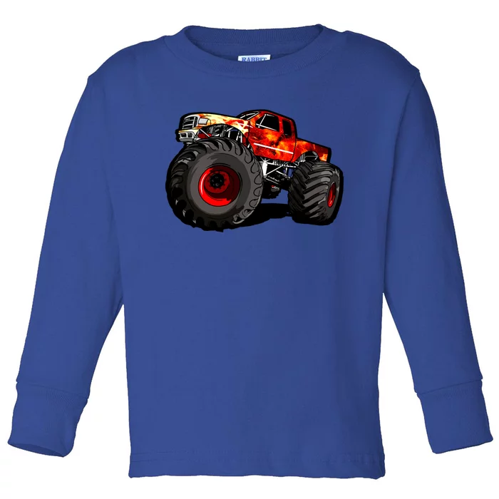 Fire Monster Truck For Trucker And Big Boys Funny Gift Toddler Long Sleeve Shirt