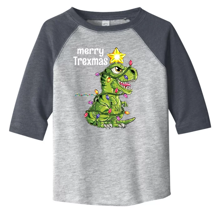 Funny Merry Trexmas Dinosaur Tree Rex With Christmas Lights Gift Toddler Fine Jersey T-Shirt