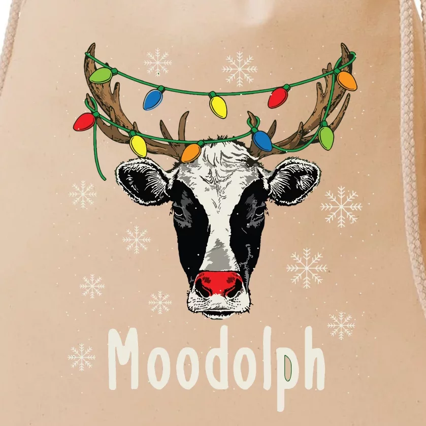 Funny Moodolph Ugly Christmas Cow Farmer Pun Drawstring Bag