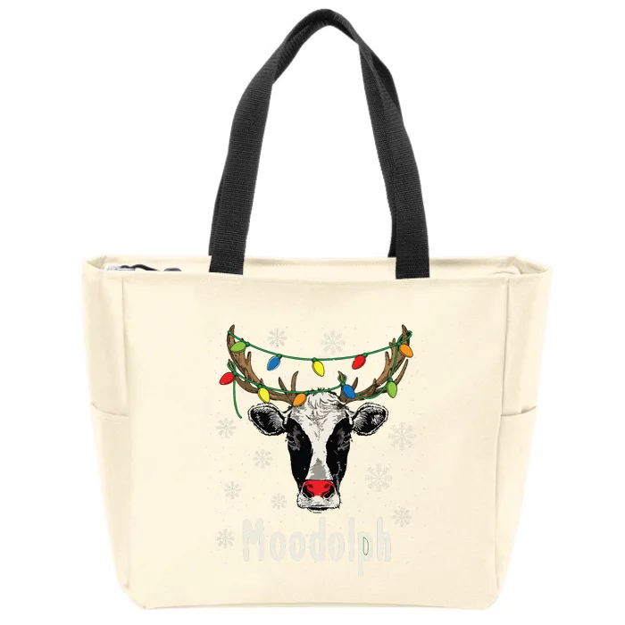 Funny Moodolph Ugly Christmas Cow Farmer Pun Zip Tote Bag