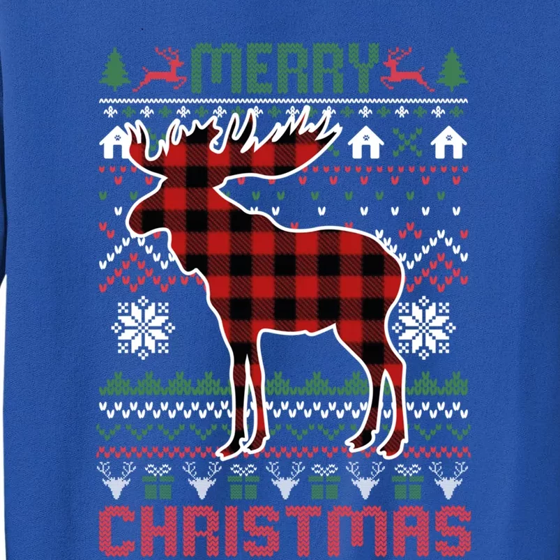 Funny Moose Ugly Christmas Red Plad Lights Sweater Gift Sweatshirt