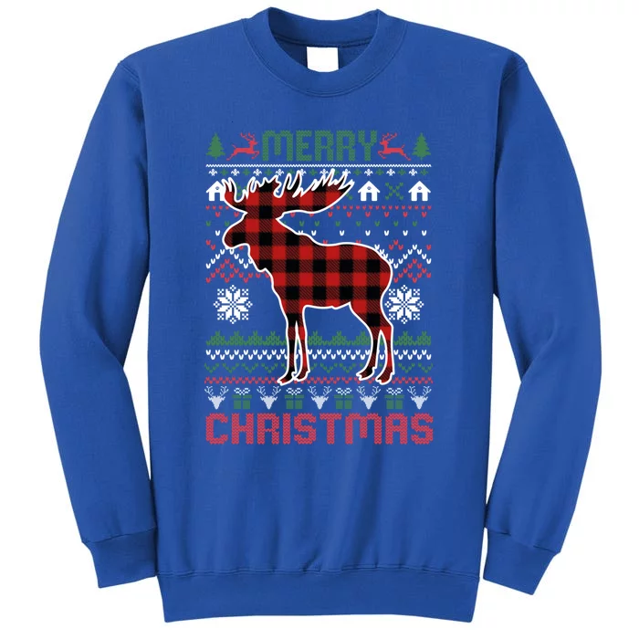 Funny Moose Ugly Christmas Red Plad Lights Sweater Gift Tall Sweatshirt