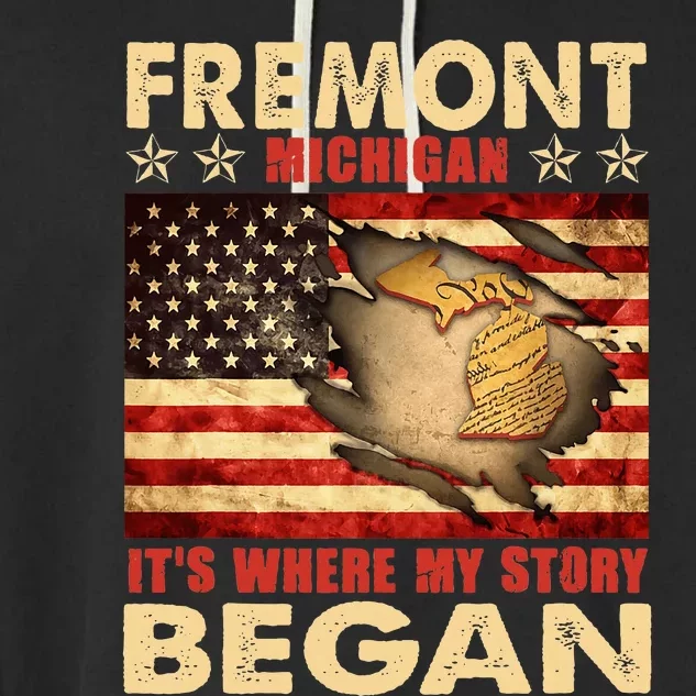 Fremont Michigan Usa Flag Garment-Dyed Fleece Hoodie