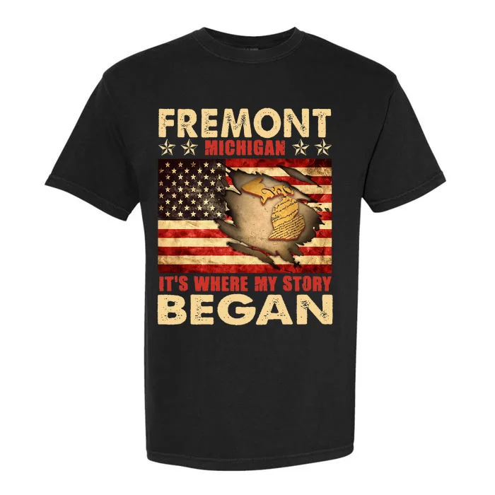 Fremont Michigan Usa Flag Garment-Dyed Heavyweight T-Shirt