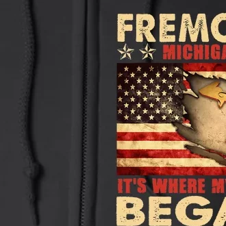 Fremont Michigan Usa Flag Full Zip Hoodie