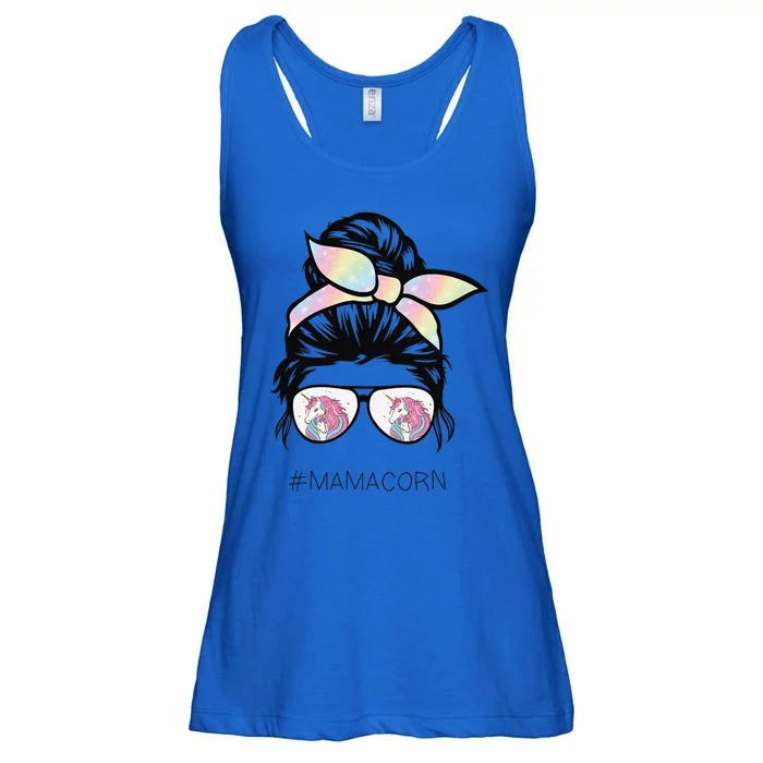 Funny Mamacorn Unicorn Costume Mom Messy Hair Bun Mother Day Ladies Essential Flowy Tank