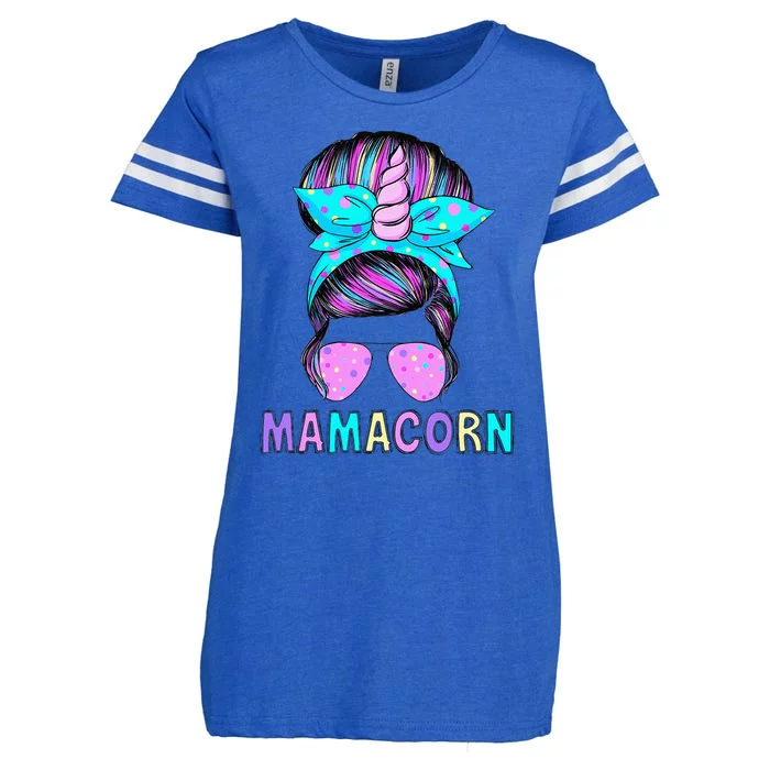 Funny Mamacorn Unicorn Messy Bun Mom MotherS Day Enza Ladies Jersey Football T-Shirt