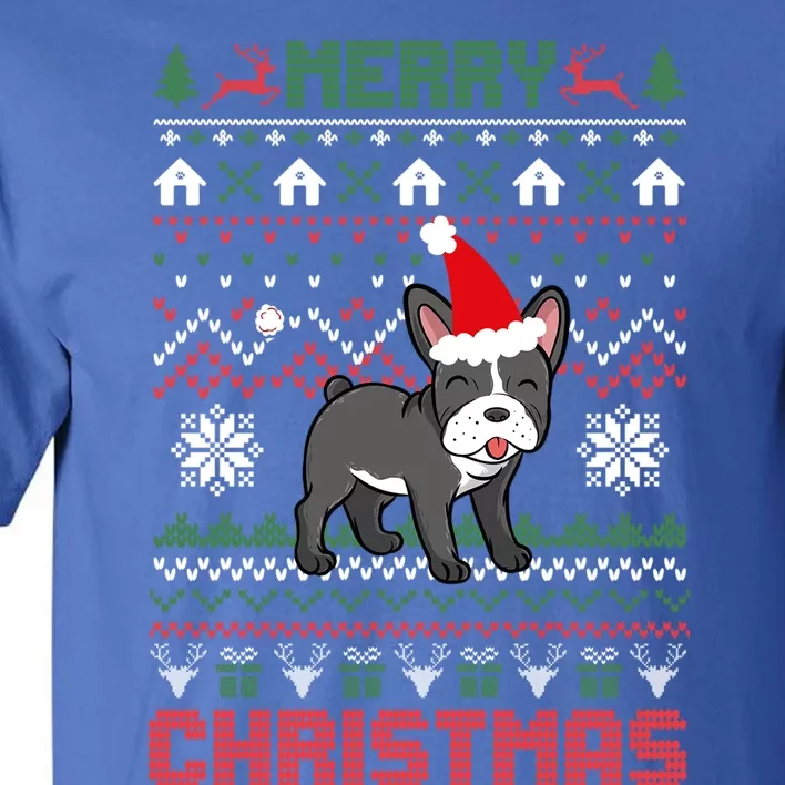 Funny Merry Ugly Christmas Sweater French Bulldog Santa Hat Gift Tall T-Shirt