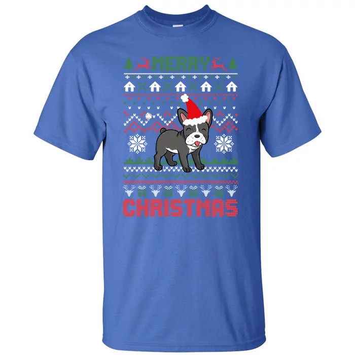 Funny Merry Ugly Christmas Sweater French Bulldog Santa Hat Gift Tall T-Shirt