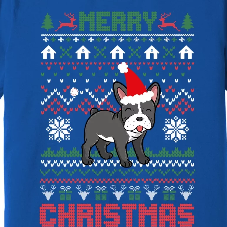 Funny Merry Ugly Christmas Sweater French Bulldog Santa Hat Gift Premium T-Shirt