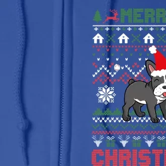 Funny Merry Ugly Christmas Sweater French Bulldog Santa Hat Gift Full Zip Hoodie