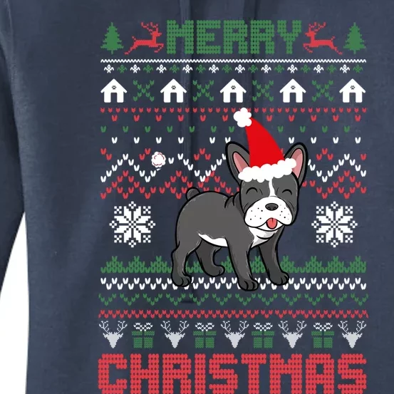 Funny Merry Ugly Christmas Sweater French Bulldog Santa Hat Gift Women's Pullover Hoodie