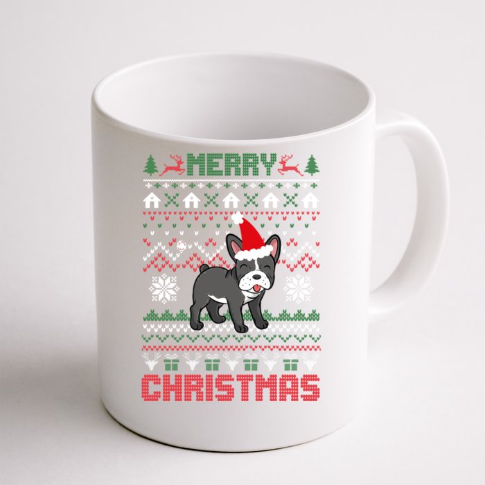 Funny Merry Ugly Christmas Sweater French Bulldog Santa Hat Gift Front & Back Coffee Mug