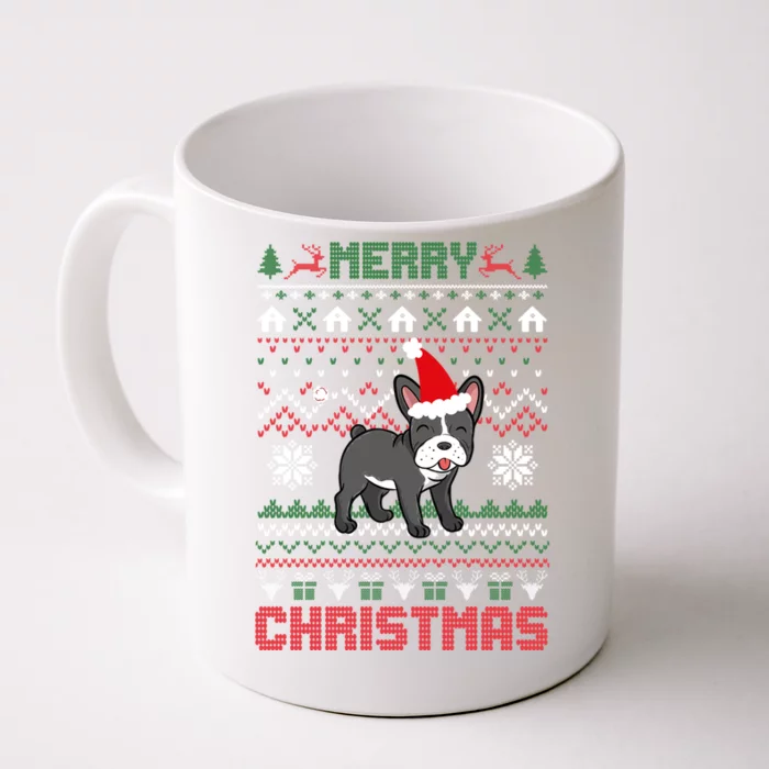 Funny Merry Ugly Christmas Sweater French Bulldog Santa Hat Gift Front & Back Coffee Mug