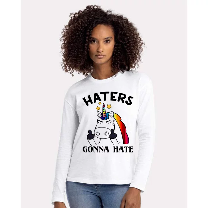 Funny Magical Unicorn Middle Finger Haters Gonna Hate Gift Womens Cotton Relaxed Long Sleeve T-Shirt