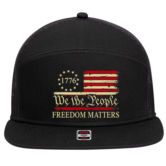 Freedom Matters USA Vintage Flag We The People 1776 7 Panel Mesh Trucker Snapback Hat