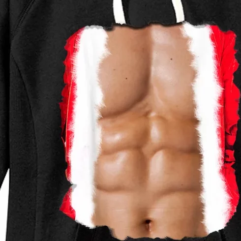 Fake Muscle Under Christmas Clothes Chest Six Pack Abs Women's Fleece Hoodie