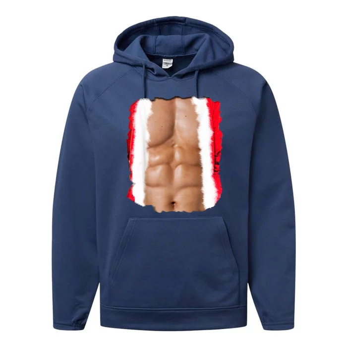 Fake Muscle Under Christmas Clothes Chest Six Pack Abs Performance Fleece Hoodie