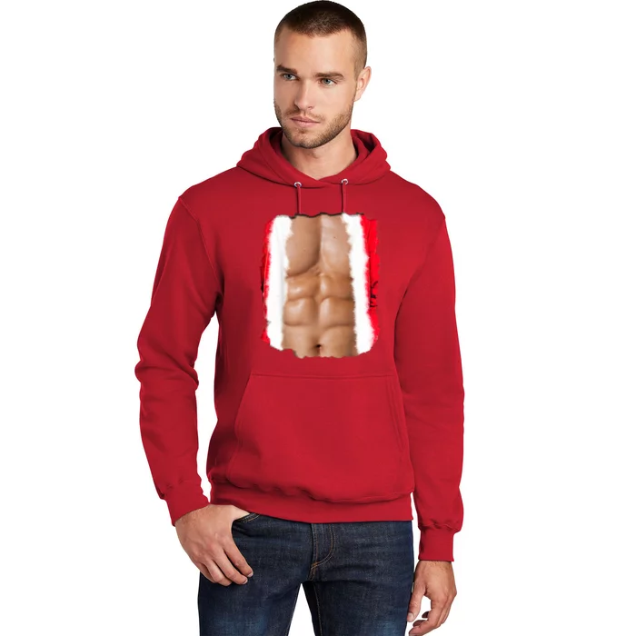 Fake Muscle Under Christmas Clothes Chest Six Pack Abs Hoodie