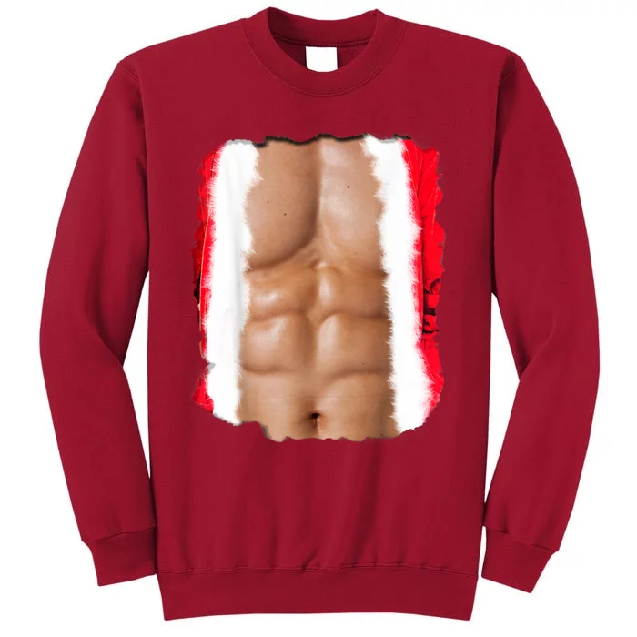 Fake Muscle Under Christmas Clothes Chest Six Pack Abs Tall Sweatshirt