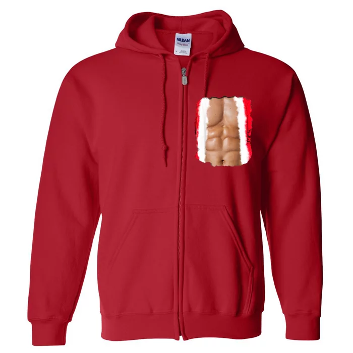 Fake Muscle Under Christmas Clothes Chest Six Pack Abs Full Zip Hoodie