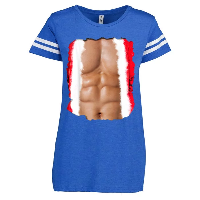 Fake Muscle Under Christmas Clothes Chest Six Pack Abs Enza Ladies Jersey Football T-Shirt