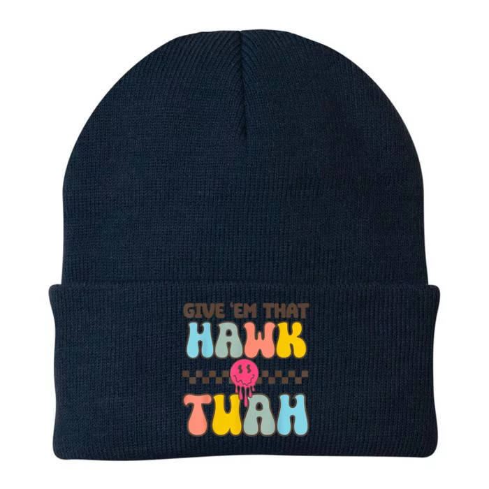 Funny Meme Viral Video Western Country Accent Hawk Tuah Gift Knit Cap Winter Beanie