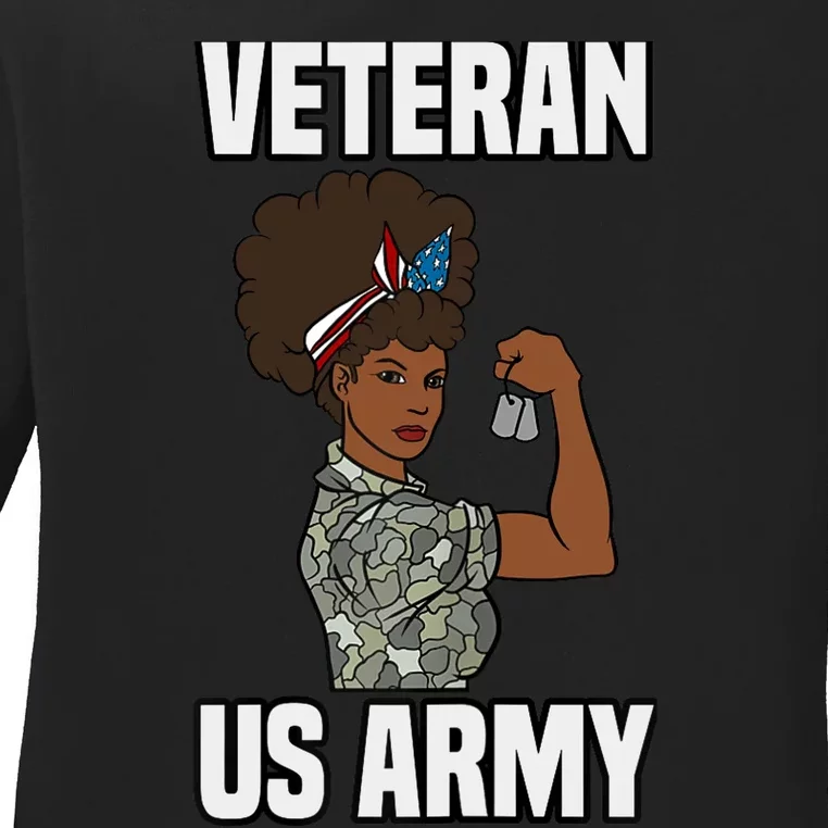 Female Melanin Veteran of the US Army Soldier Veterans Day Ladies Long Sleeve Shirt