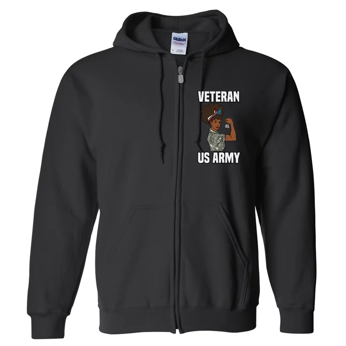 Female Melanin Veteran of the US Army Soldier Veterans Day Full Zip Hoodie