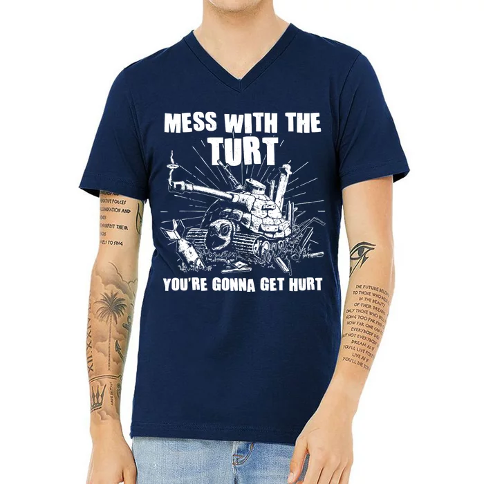 Funny Mess With The Turt You're Gonna Get Hurt Battle Turtle V-Neck T-Shirt