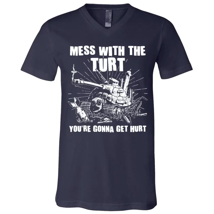 Funny Mess With The Turt You're Gonna Get Hurt Battle Turtle V-Neck T-Shirt