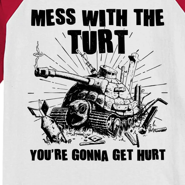 Funny Mess With The Turt You're Gonna Get Hurt Battle Turtle Kids Colorblock Raglan Jersey