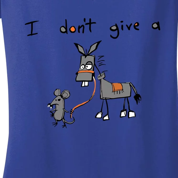 Funny Mouse Walking A Donkey I Don't Give Rats Ass Great Gift Women's V-Neck T-Shirt